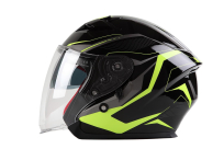 OF 878 Skútrová helma s plexi a sluneční clonou - černo/zelená reflexní